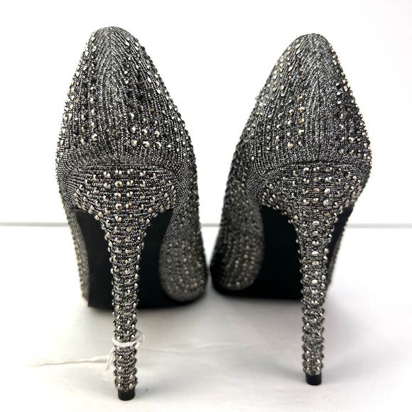 EUC Steve Madden Poet Pewter RHINESTONE Studded Heels Size 6.5 w Box - Picture 4 of 11